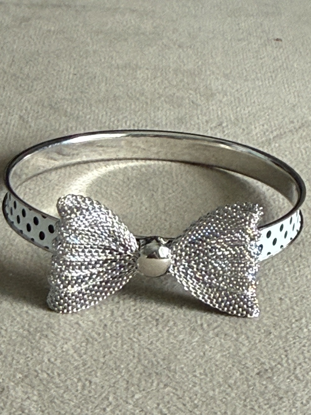 Dress Barn Silver Polka Dot Bow Bangle Bracelet